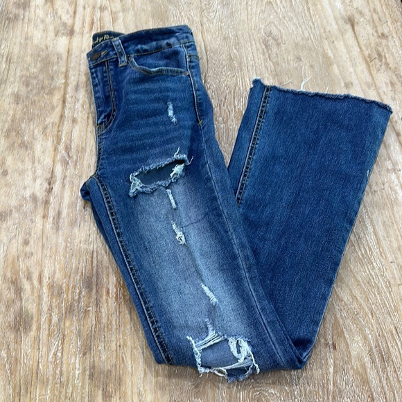 Indigo Rein Distressed Flare Jeans 3, 25 - Picture 5 of 7